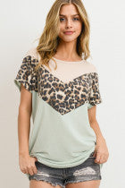 Leopard Accented Short Sleeve Top