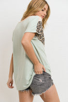 Leopard Accented Short Sleeve Top