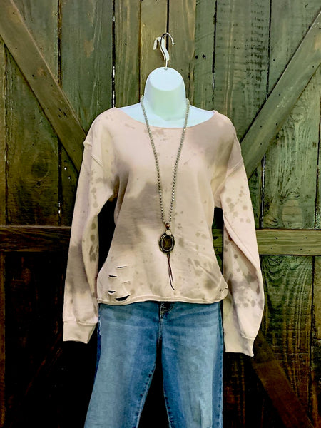 Distressed Wide-Neck Sweatshirt